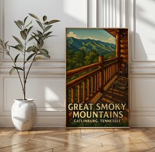 Great Smoky Mountains Gatlinburg TN cabin view travel poster rustic wall art