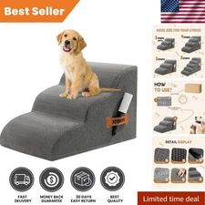 Luxury Non-Slip Dog Stairs Ramp for Beds & Couches – 3-Tiered Grey Design