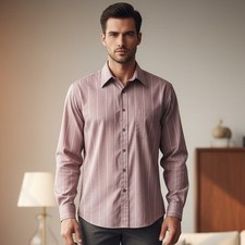 Manhattan Shirtmakers Men's Dress Shirt Size Small 15.5 Purple Silver Pinstripe