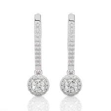 1/2 To 1 Carats Diamond Round Halo Dangle Earrings 14k White Gold (F-G, SI2-I1)