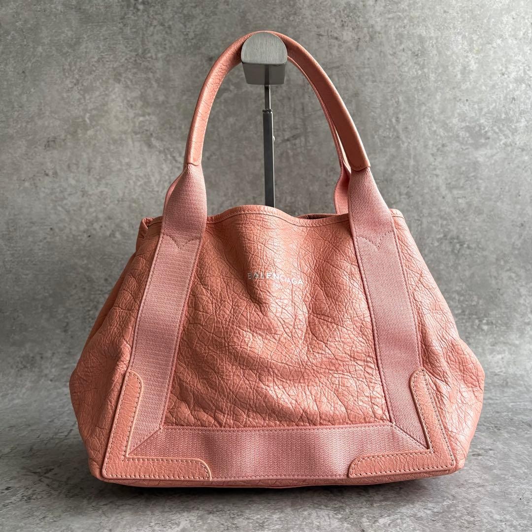 BALENCIAGA Navy Cabas S Leather Shoulder Handbag Pink Authentic Used From Japan thumbnail 12