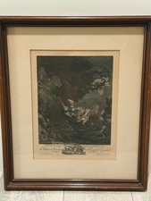 Antique Framed Engraving After Fragonard The Swing Les Hasards Heureux 16x19