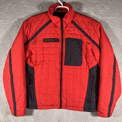 Descente Quilted Puffer Full Zip Jacket Mens Large Red Black Skiing Gorpcore