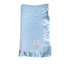 Little Giraffe Baby Blanket 35 X 30 Luxe Cornflower Light Blue Satin Trim Crib