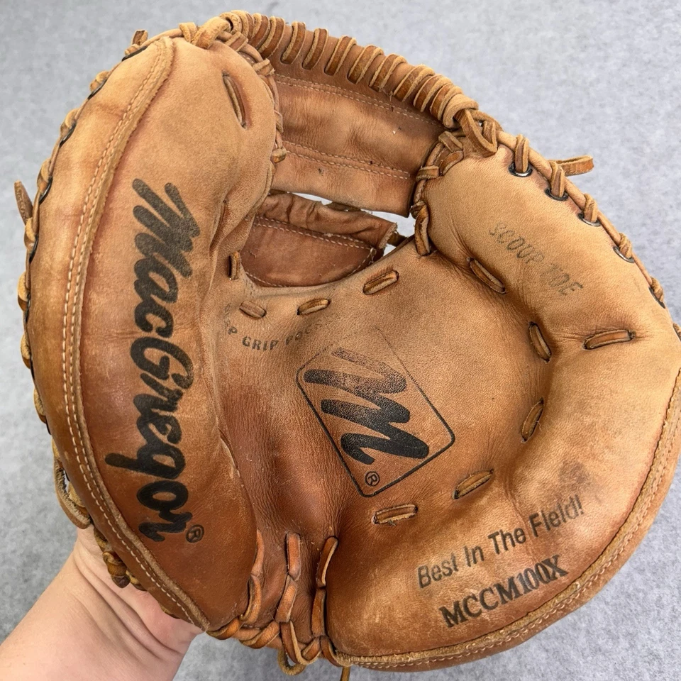 Vintage MacGregor MCCM100X Catchers Mitt Scoop Toe Leather Baseball Glove - Image 2 of 4