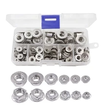 binifiMux 70Pcs Hexagon Serrated Flange Nuts Assortment Kit(7 Sizes), 304 Sta...