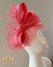 Easter Hat Royal Ascot Kentucky Derby Coral Salmon Pink Fascinator Silk Ribbon