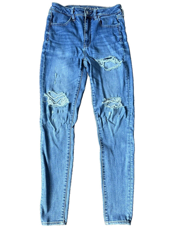 AMERICAN EAGLE Nxt Level Stretch Super HiRise Jegging Jeans Sz 6 Long Distressed