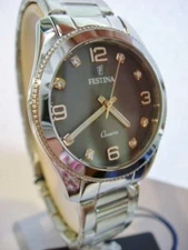 New FESTINA Boyfriend Ladies Diamond Steel Watch F20208/2 