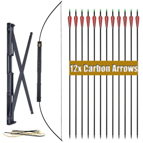 60" 40/60lbs Folding Bow Longbow Survival Bow Archery Bowfishing Hunting Sports - Picture 17 of 18