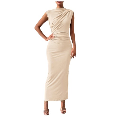 Damen gerruchtet Bodycon Kleid Sommer Freizeit ärmellos Rücken Damen Sommerkleider - Bild 9 von 42