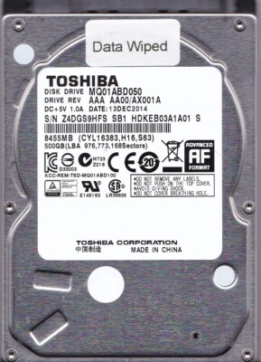 MQ01ABD050 AAA AA00/AX001 A pn: HDKEB03A1A01 S 500GB 2014 China 2.5 SATA TOSHIBA