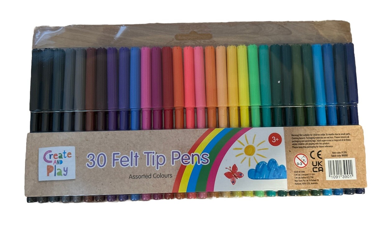 30 Felt Tip Pens Create And Play Assorted Colours 3+ Play Time