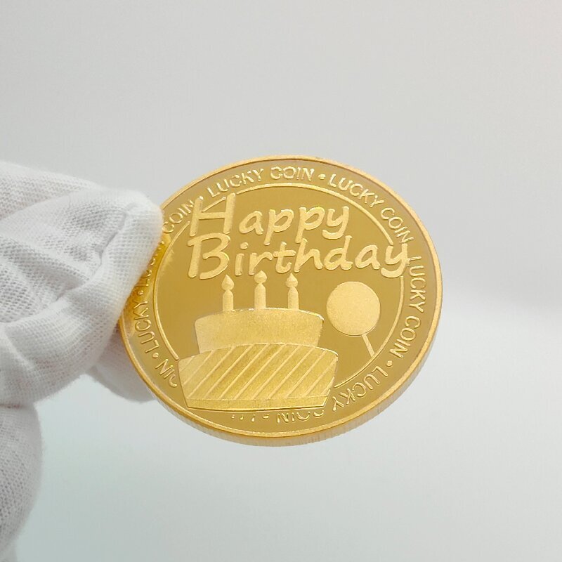 1PC Happy Birthday Cake Commemorative Coin Medallion Golden Challenge Coins Gift
