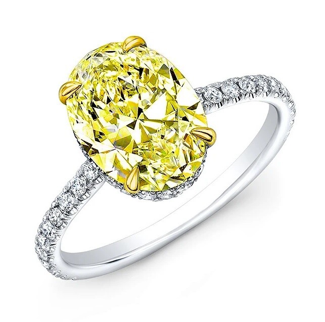 Ctw Under Halo Canary Fancy Yellow Oval Cut Diamond Ring SI1