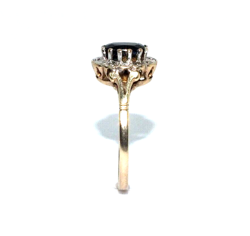 Mujer 9ct Anillo Oro Amarillo Set con Un Zafiro Y Diamantes, GB Tamaño Q - Imagen 4 de 8