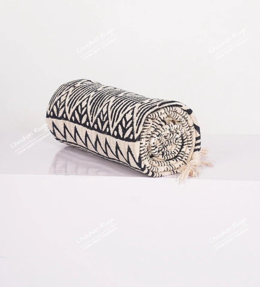 Manta de algodón suave color blanco y negro 50"x70" decoración del hogar Foto 4 de 4