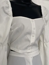 Billie Faires White Puff Sleeve Crop Top - Size 8