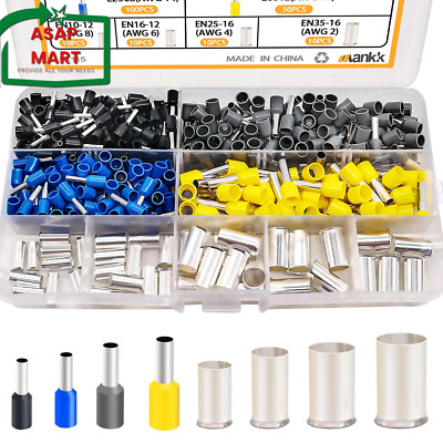 Mankk 400PCS Silver Plated Copper Ferrules Wire Ends Terminals Crimp Connector S