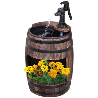 Outsunny 23'' H Outdoor Water Fountain Wood and Metal Rustic Apple Barrel Pump