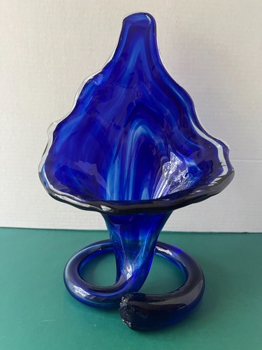 Kobaltblau Kunstglas mundgeblasen Wagenheber in Kanzel VASE - Bild 1 von 9