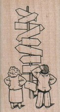 Couple Looking At Signs 1 3/4 x 3" Rubber Stamp, Woman Stamp, Man Stamp