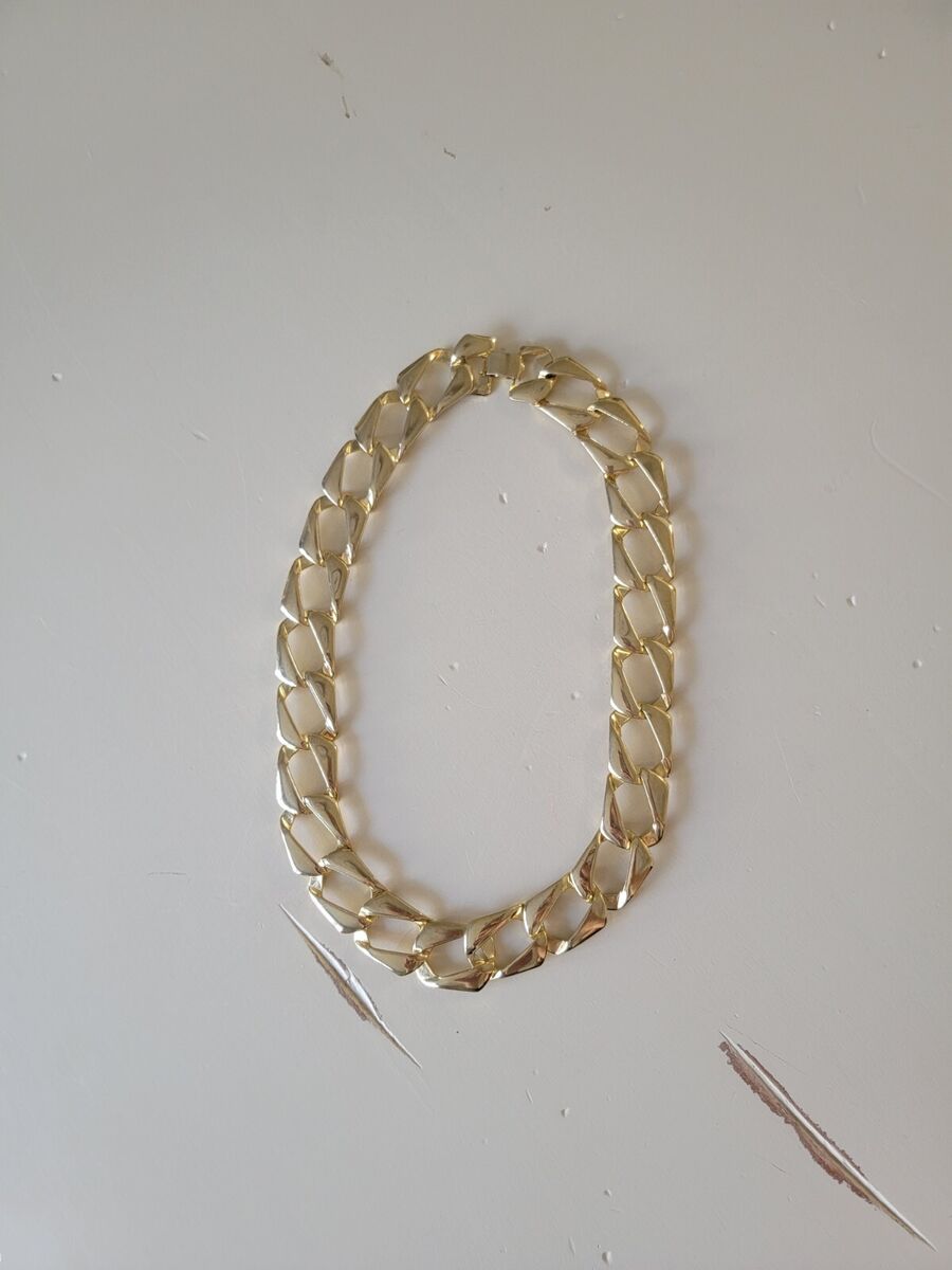【VINTAGE HOLLYWOOD】Square Bold Chain Necklace Vintage Chunky Mid Century Square Geometric Curb Chain Gold