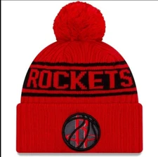 Houston Rockets Mens Winter Hat Red New Era Cuffed Pom Knit Lined 2021 Draft New