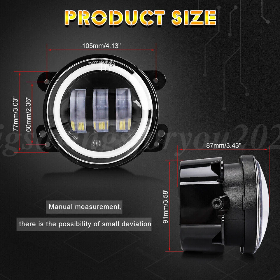 Pair 4" inch Round Bumper LED Fog Lights For 2005 2006 2007 2008 Dodge Magnum - Изображение 2 из 4