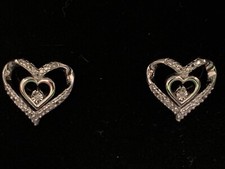 NEW ITEM*BEAUTIFUL* Kay Jewelers Sterling Silver 2 Heart Shaped Diamond Earrings