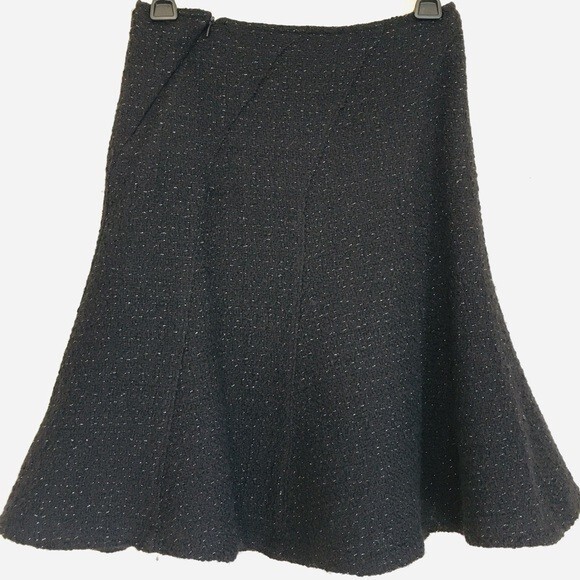 Vintage 90's Etam Black Wool Blend Textured Ruffle Hem A-line Flare Skirt