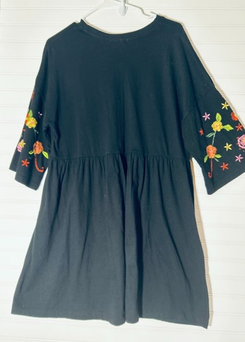 ASOS Women's 6 Oversized Black Embroidered Fluted Sleeve Boho Cotton Dress - Picture 4 of 6