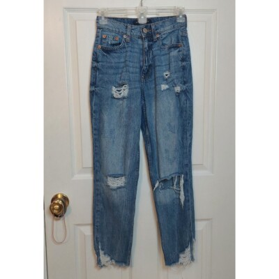 Aeropostale Light Acid Wash Distressed Denim High Rise Mom