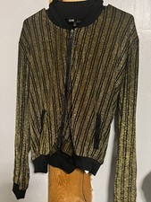 Nwt Lularoe Stevie Bomber Jacket Elegant Black/gold Striped Large 14/16 12/14