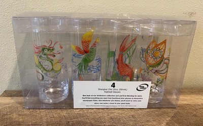 The Cellar Shanghai Chic Highball Glasses Dragon Fish Bird Butterfly Set Of 4