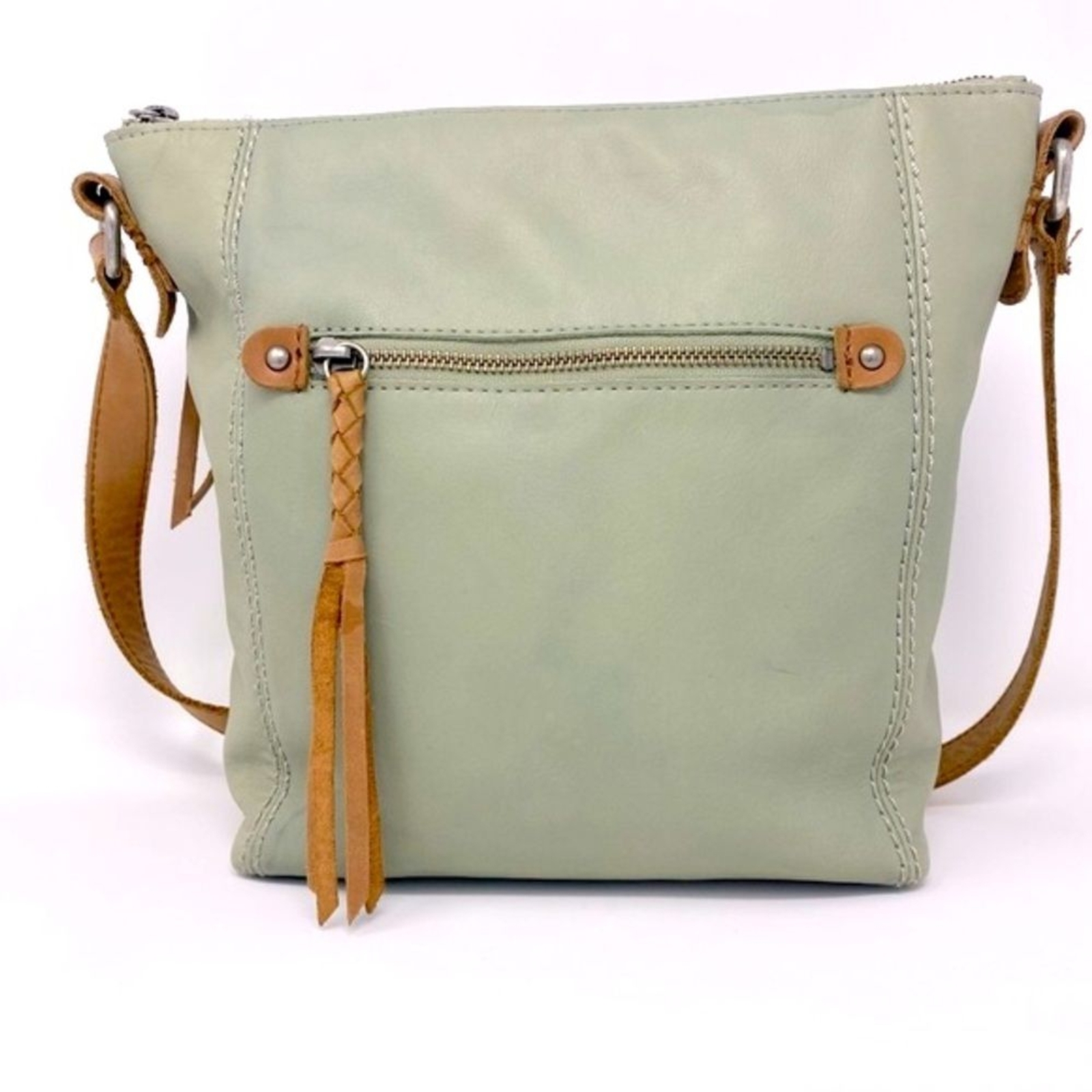 THE SAK Ashland Boho Crossbody Leather Bag in Meadow Green & Cognac Tan