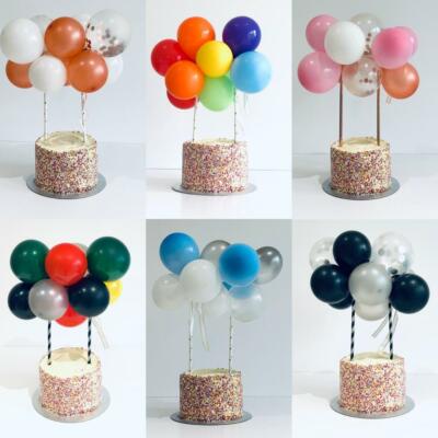 Ballonbogen Tortenaufleger mit 10 Luftballons rosa, rosegold, blau, Konfetti