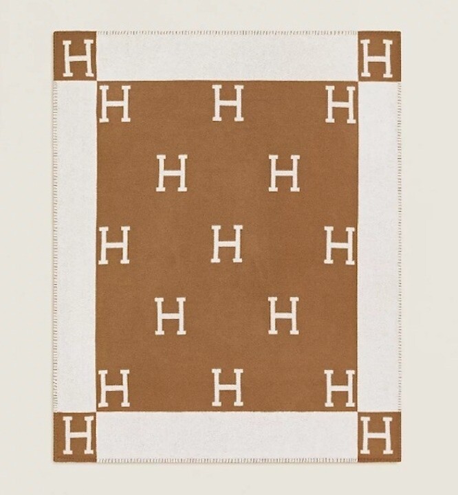 Hermes Avalon Throw Blanket Plaid Camel Cashmere Wool Sofa Bed Rug