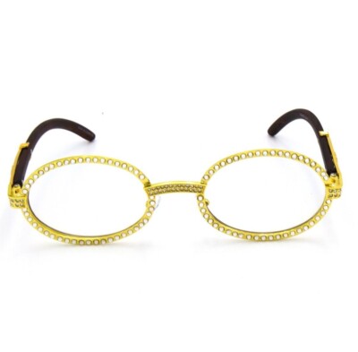 Men Sunglasses Gold Clear Lens Eye Glasses Brown Metal Frame Hip Hop  Fashion