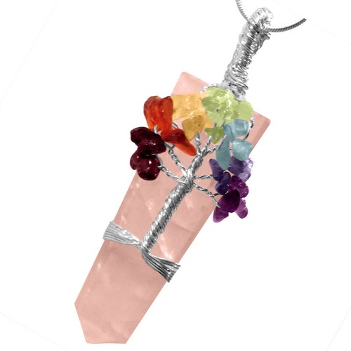 Collar de Vida Árbol de Cristal Árbol de Cristal Envoltura de Alambre Rosa Cuarzo Rosa Reiki Sanación - Imagen 8 de 11