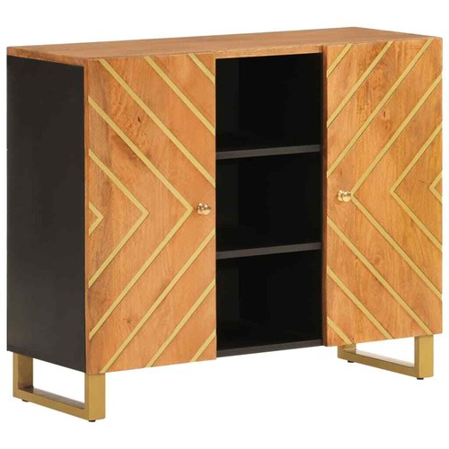 Credenza Marrone e Nera 90x33,5x75cm in Legno Massello di Mango vidaXL - Foto 2 di 12