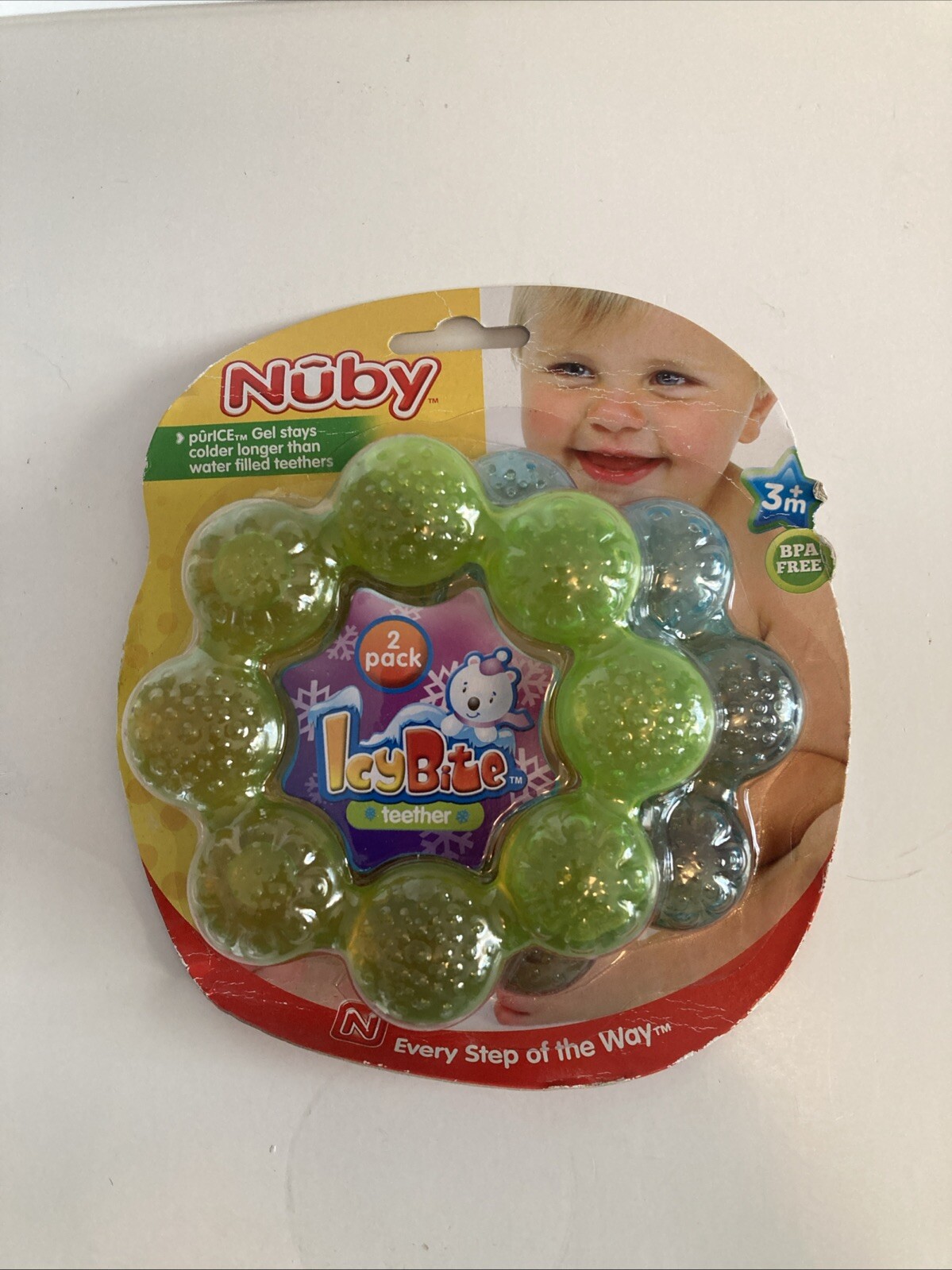 NUBY IcyBite Round Ring Teether 2 Pack (BPA Free, 3 + Months