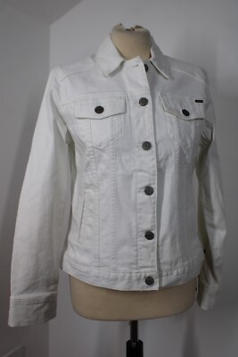 NWD Eddie Bauer M White Cotton Stretch Denim Jean Jacket