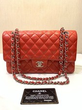 Chanel Medium Classic Flap Red Lambskin Leather Shoulder Crossbody Bag Silver HW