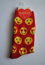Davco Valentine Red Hearts Yellow Happy Emoji Love Socks - Size: 4 - 10 1 pair 