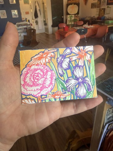 ACEO Original Iris Peony Garden Flowers Posca Paint Marker Signed OOAK Art Card