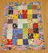 Handmade Childs Patchwork Quilt Blanket 41" x 51.5" Boy Backing