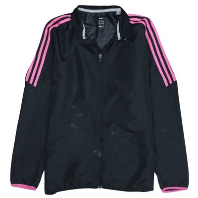Adidas Damen Schwarz Pink Streifen ClimaProof Full Zip Windbreaker Jacke L