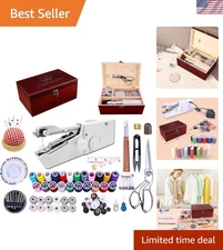 Handheld Sewing Machine, with Elegant Wooden Sewing Box and 153-Piece Sewing ...