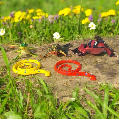 VTG Reptile Lizard Snakes Frogs Figures Life Like Rubber Amphibian Lot of 5